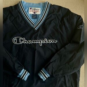 Vintage Champion Black V-Neck Jacket with Blue Trim